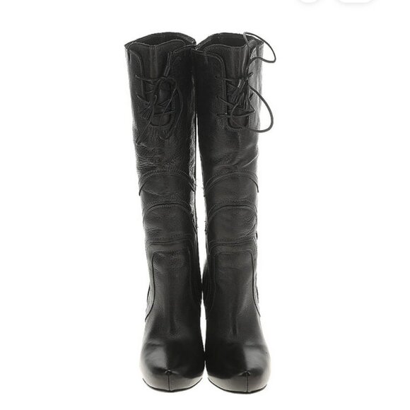 🖤Victorian Style Black Leather Lace Up Boots 9 Tall Heeled Witchy Vibes🖤 - Picture 2 of 12